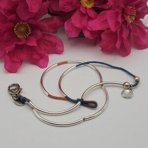 Lizzy James Leather Tube Wrap Bracelet Clear Crystal Charm Silver Tone 12 Inch